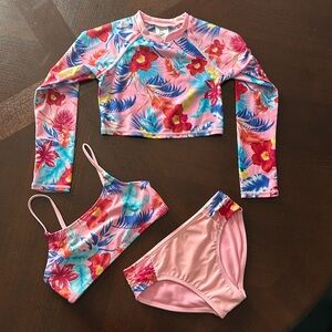 Art Class Girls Pink Floral Swimsuit Set Size 6/6x